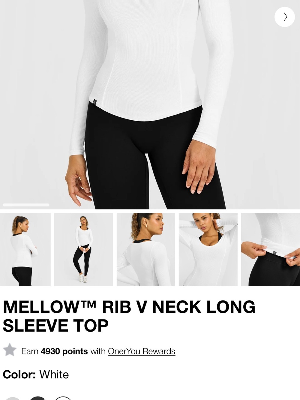 Oner Active Mellow Rib V-Neck Long Sleeve Top - White